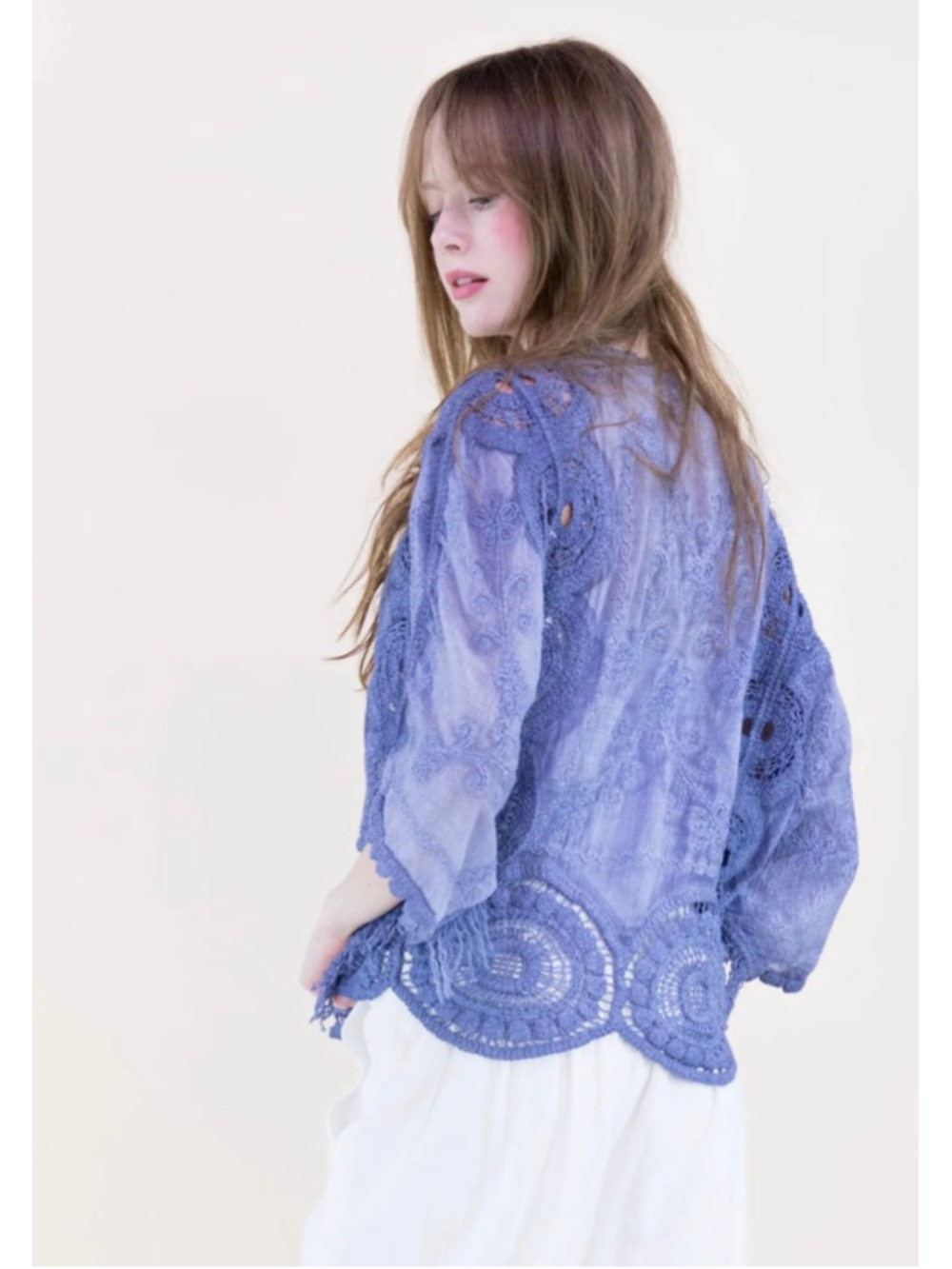 Women's Ordinary USA Denim Blue Crochet Chic Kimino One Size - Picture 2 of 5